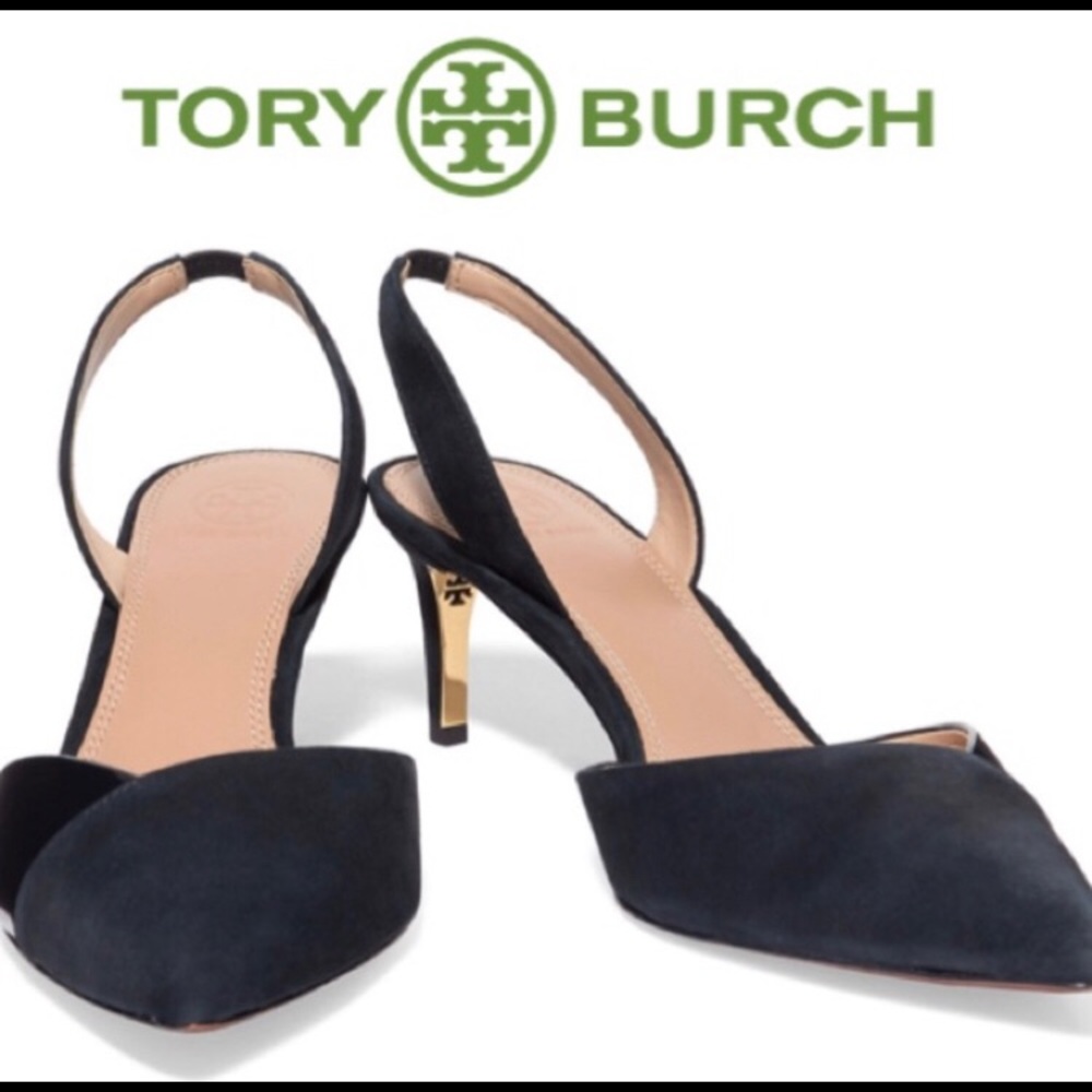 Tory Burch 6.5 Ramie Blue Slingback Heels